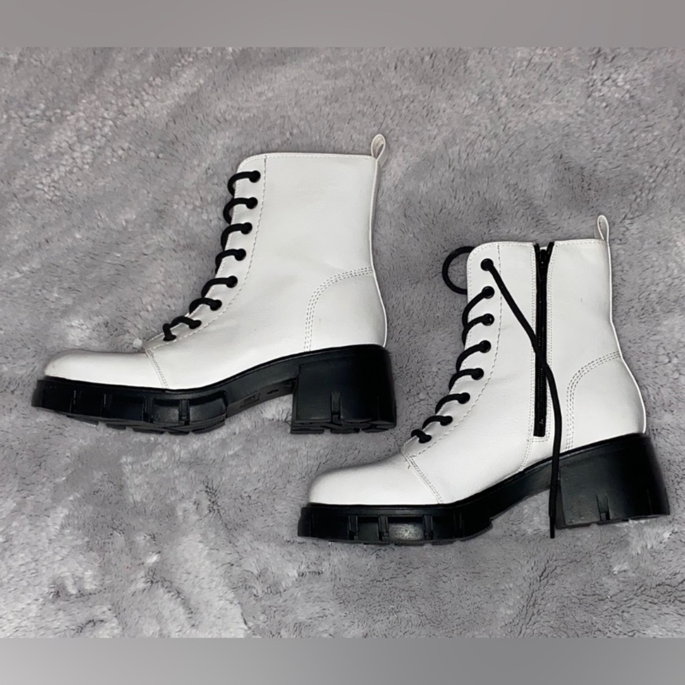 MIA Mila White And Black Chunky Platform Combat Boots